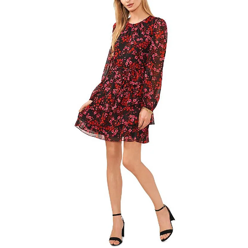 MSK Womens Floral Print Chiffon Midi Dress