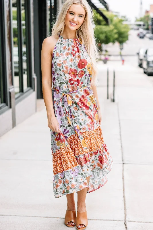 No Doubt Clay Orange Floral Midi Dress