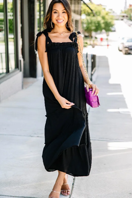 On The Breeze Black Midi Dress