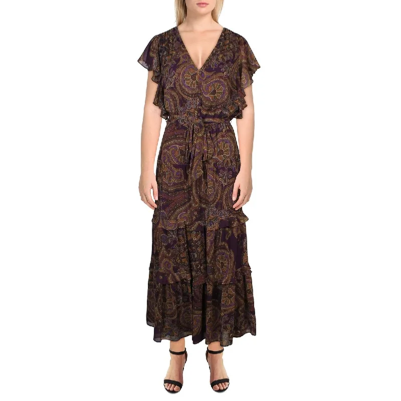 Lauren Ralph Lauren Womens Paisley Tea Length Midi Dress