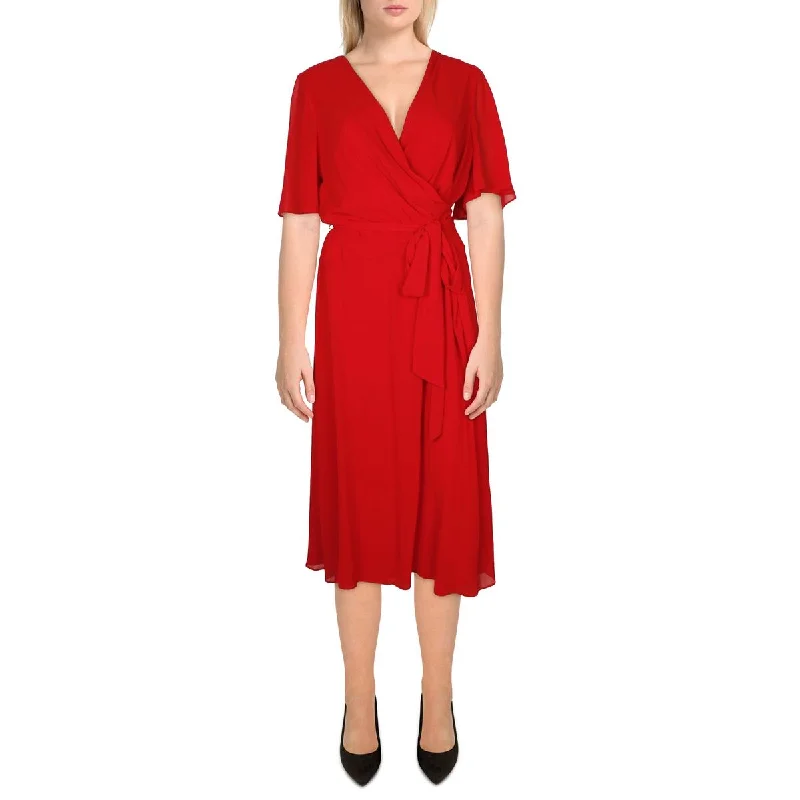 Lauren Ralph Lauren Womens Plus Wrap Dinner Ware Midi Dress