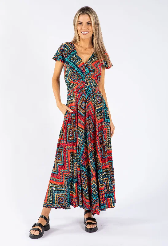 Aztec Print V Neckline Dress