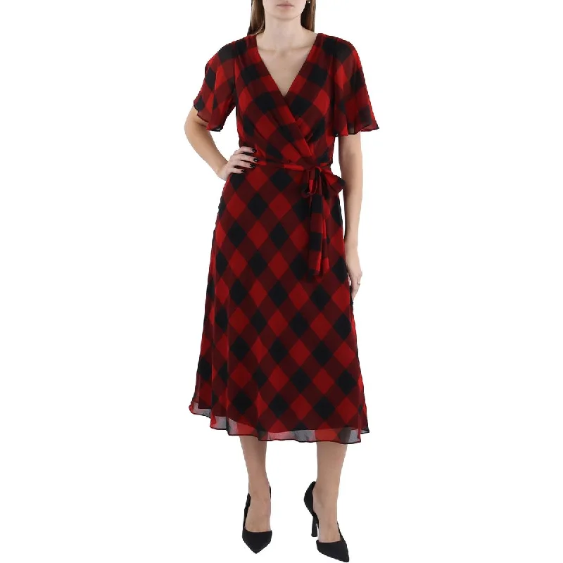 Lauren Ralph Lauren Womens Checkered Midi Dress