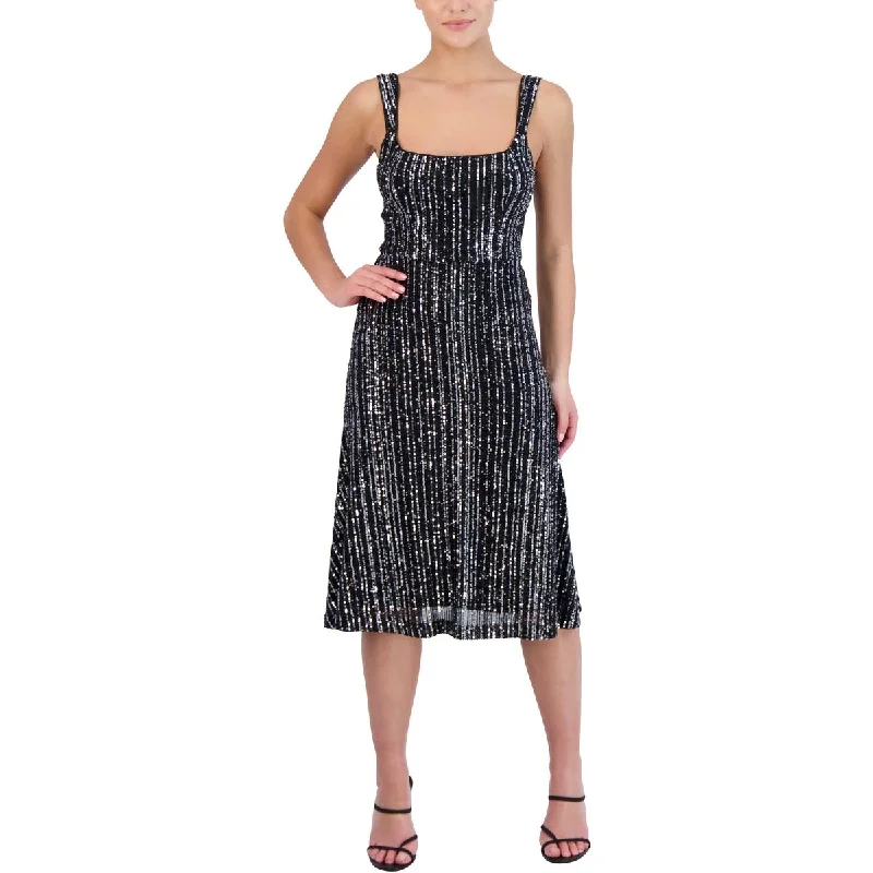 Laundry by Shelli Segal Women's Sequined Square Neck Sleeveless Midi Dress