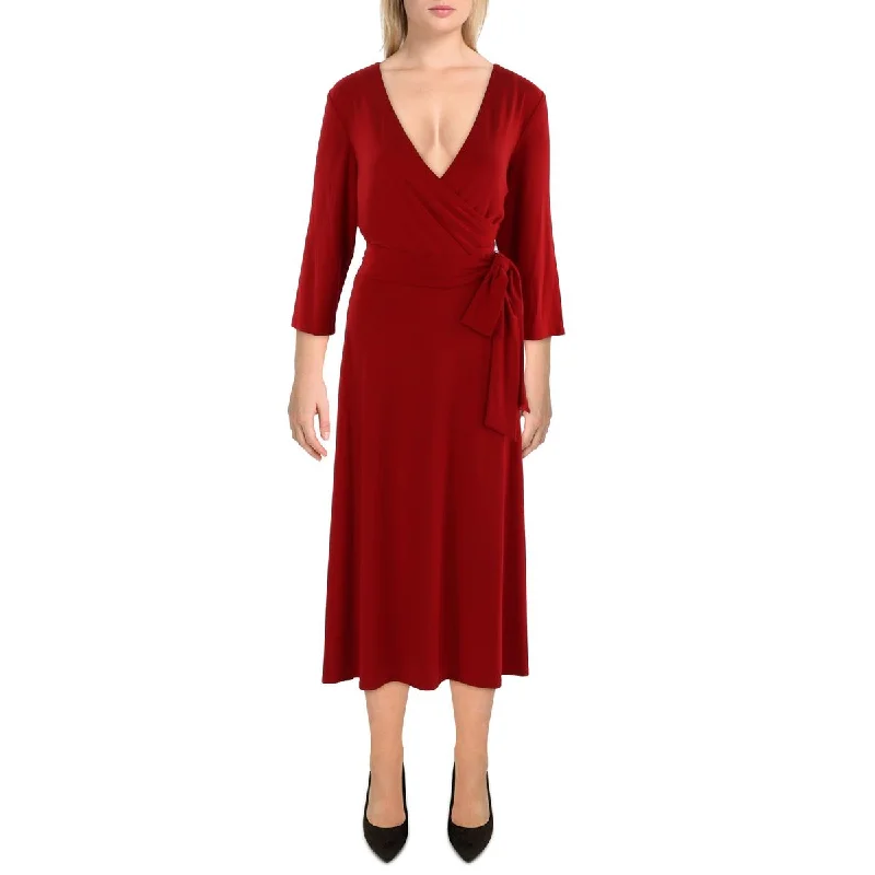 Lauren Ralph Lauren Womens Surplice 3/4 Sleeve Midi Dress