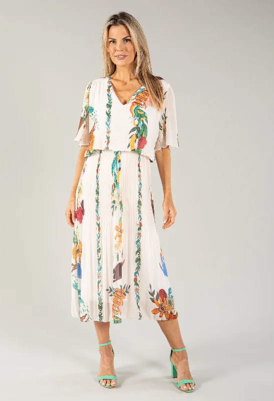 Artistic Print Plisse Pop Over Dress