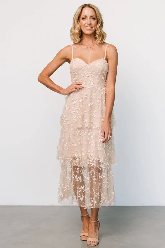 Anavi Tiered Midi Dress | Champagne