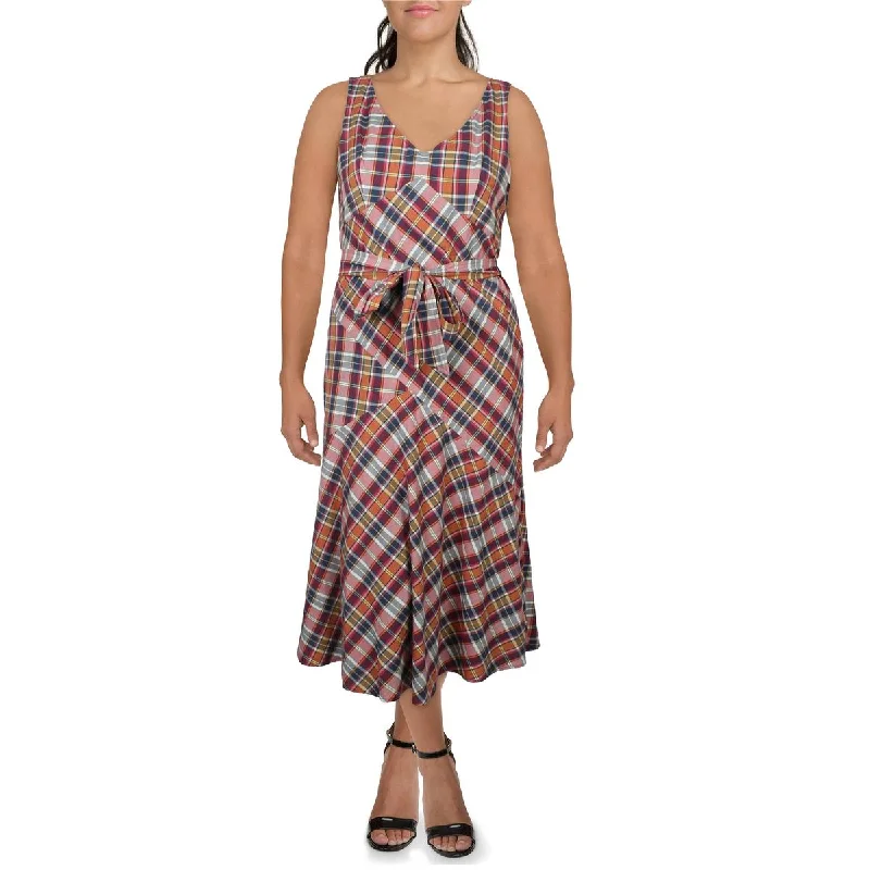 Lauren Ralph Lauren Womens Madras Plaid Cotton Midi Dress