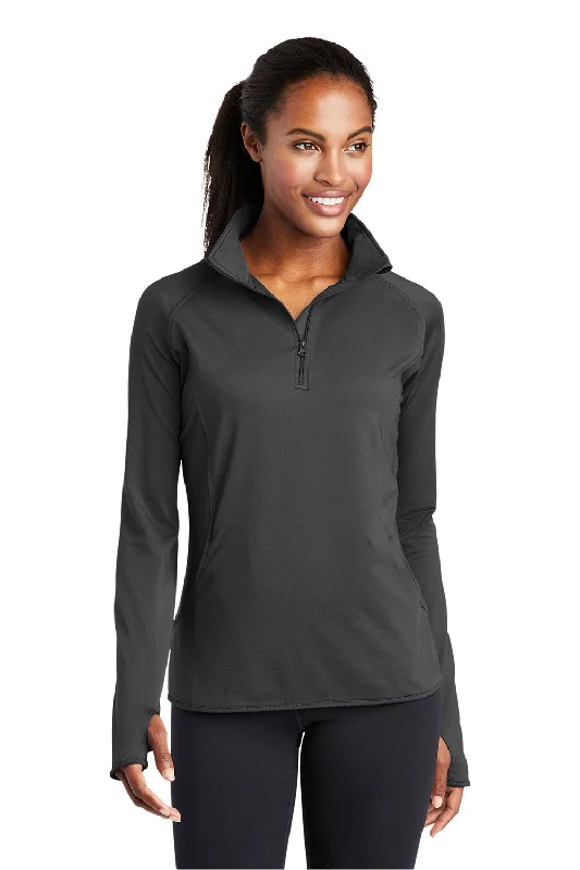 Sport-Tek Womens Sport-Wick Moisture Wicking 1/4 Zip Sweatshirt w/ Pouch Pocket - Charcoal Grey