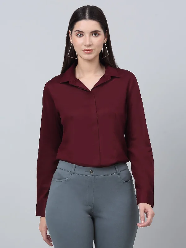 Women's Formal Slim Fit Wine Regular Full Sleeve  Shirt