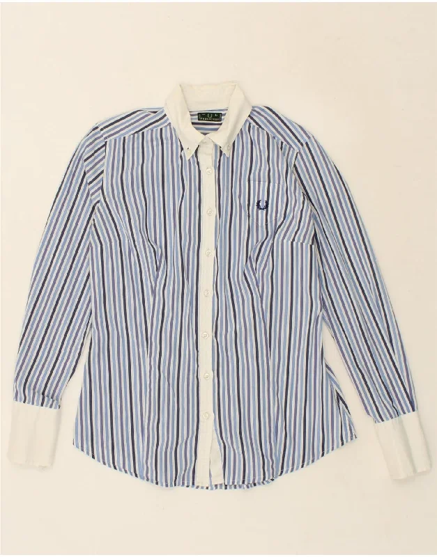 FRED PERRY Womens Shirt UK 16 Large Blue Striped Cotton