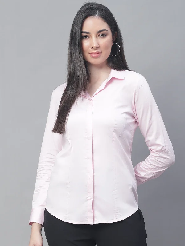 Women's Formal Slim Fit Pink Regular Full Sleeve  Shirt