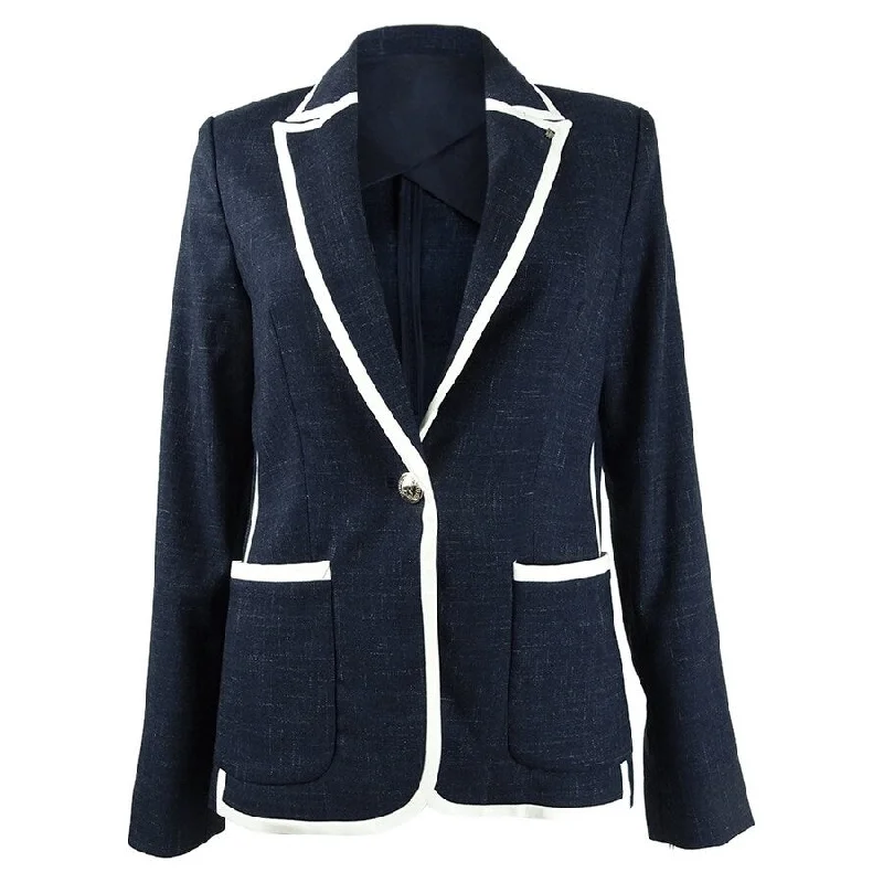 Tommy Hilfiger Women's Contrast-Trim One-Button Jacket (2, Indigo/Ivory)