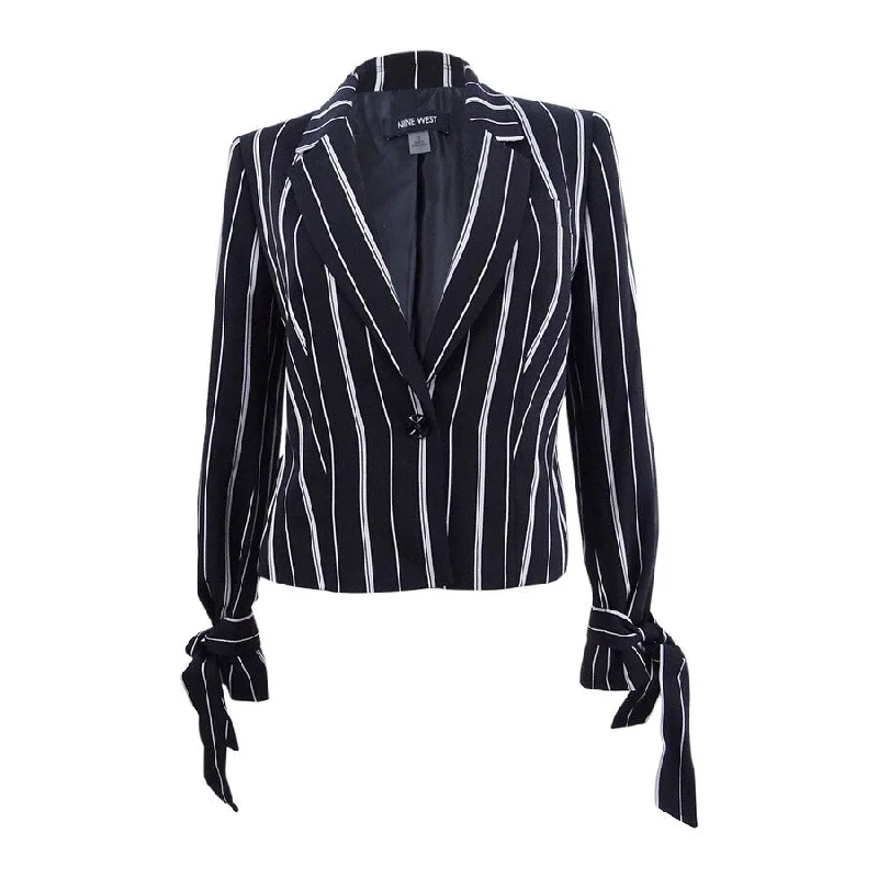 Nine West Women's Striped Tie-Sleeve Blazer (2, Black/White)