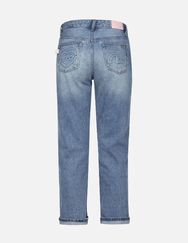 Seagull and Heart Embossed Fashion Fit Jeans