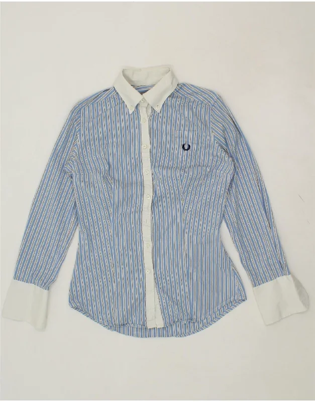 FRED PERRY Womens Shirt UK 12 Medium Blue Striped Cotton