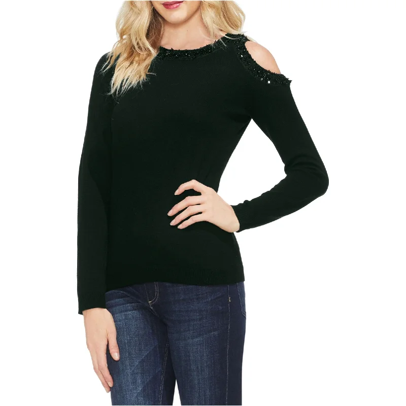 Vince Camuto Womens Embellished Neckline Pullover Sweater, Black, Large