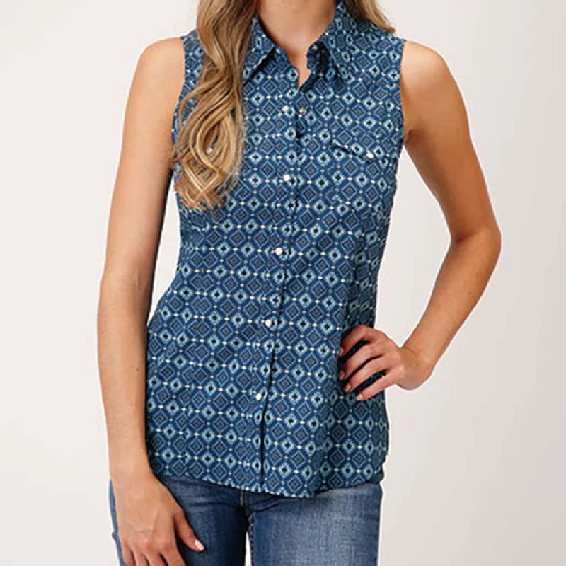 Woman's Blue Mini Aztec Sleeveless Shirt