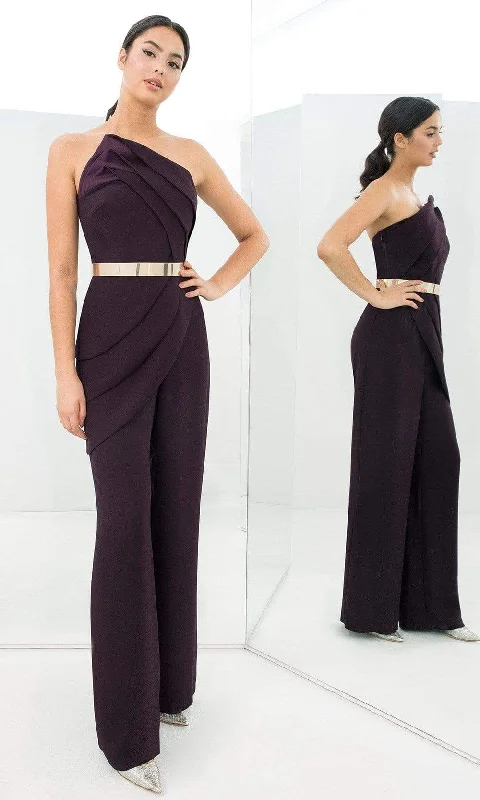 Alexander by Daymor - 1382 Strapless Asymmetric Neck Jumpsuit