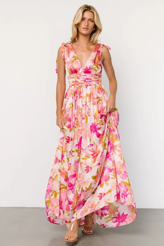 Zoe Tie Maxi Dress | Pink Multi