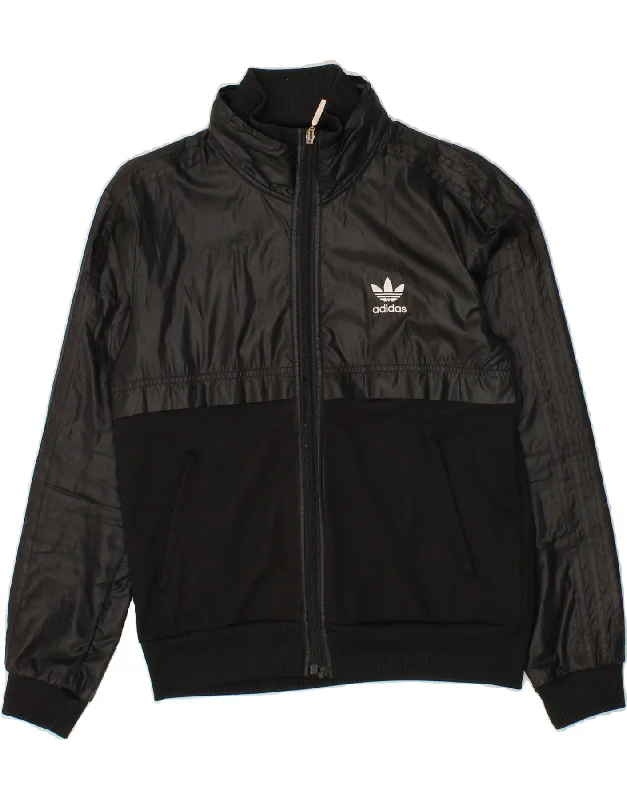 ADIDAS Womens Tracksuit Top Jacket IT 40 Small Black Colourblock Polyester