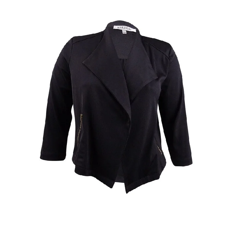 Kasper Women's Open-Front Moto Blazer (L, Black)