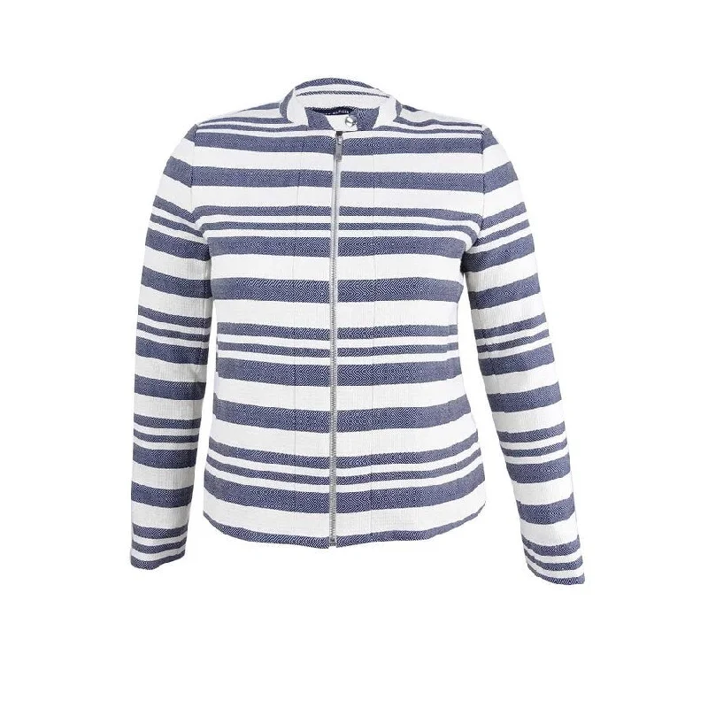 Tommy Hilfiger Women's Twill Striped Zip-Front Blazer (6, Indigo/Cream)