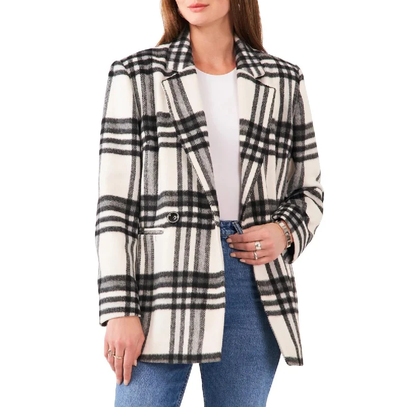 Vince Camuto Womens Plaid Notch Collar Double-Breasted Blazer