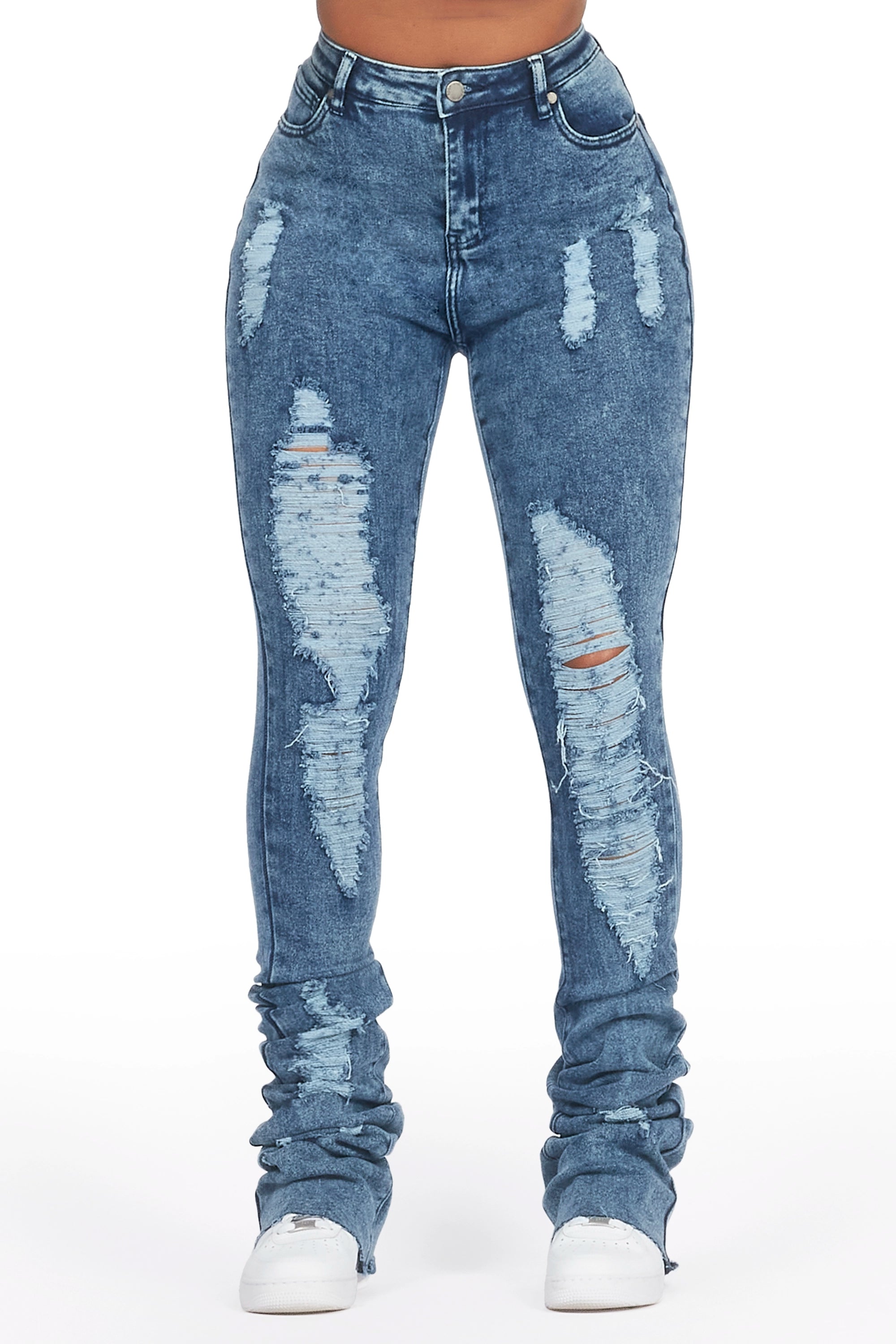 Got A Crush Dark Acid Distressed Super Stacked Jean