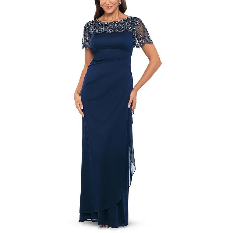 Xscape Womens Sheer Beaded Maxi Dress