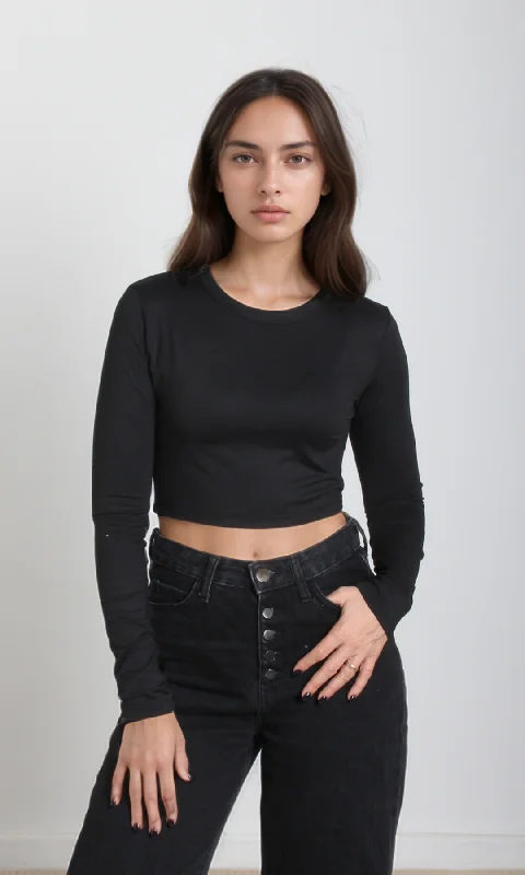 [ORIGINAL]Women Cropped Top Long Sleeve (Black)