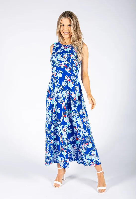 Tropic Floral Dress in Royal Blue