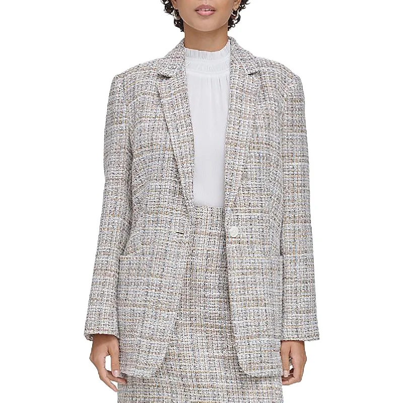 Calvin Klein Womens Tweed Suit Separate One-Button Blazer