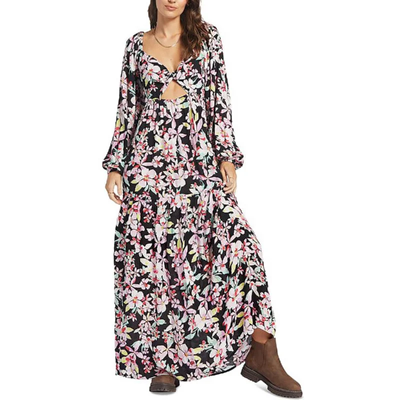 Roxy Womens Juniors Floral Cut-Out Maxi Dress