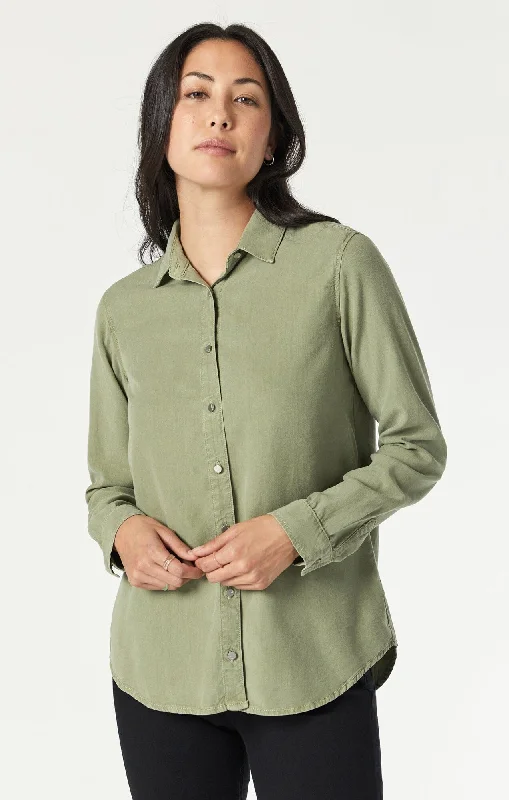 SHELBY SEMI-FITTED SHIRT IN OIL GREEN SUPERSOFT CHIC