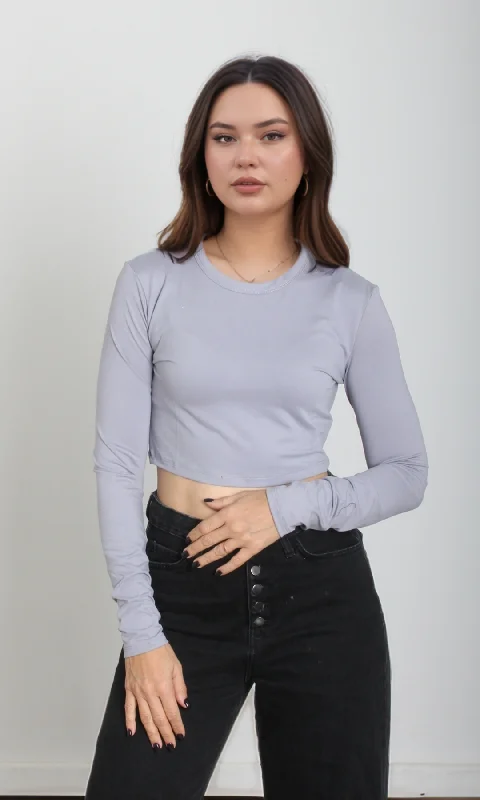 [ORIGINAL]Women Cropped Top Long Sleeve (Grey)