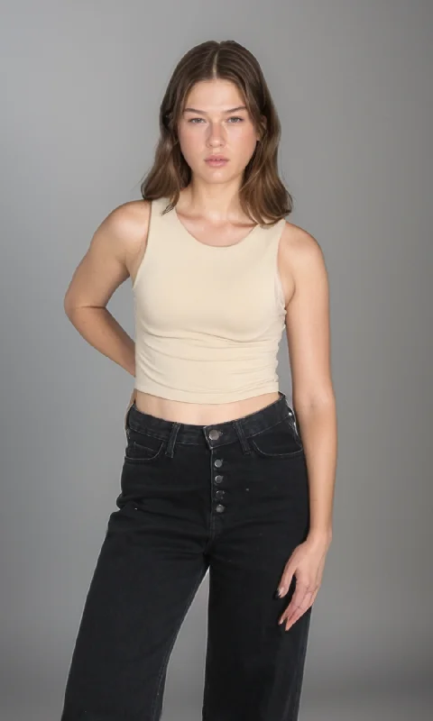 Women Crop Tank Top (Beige)