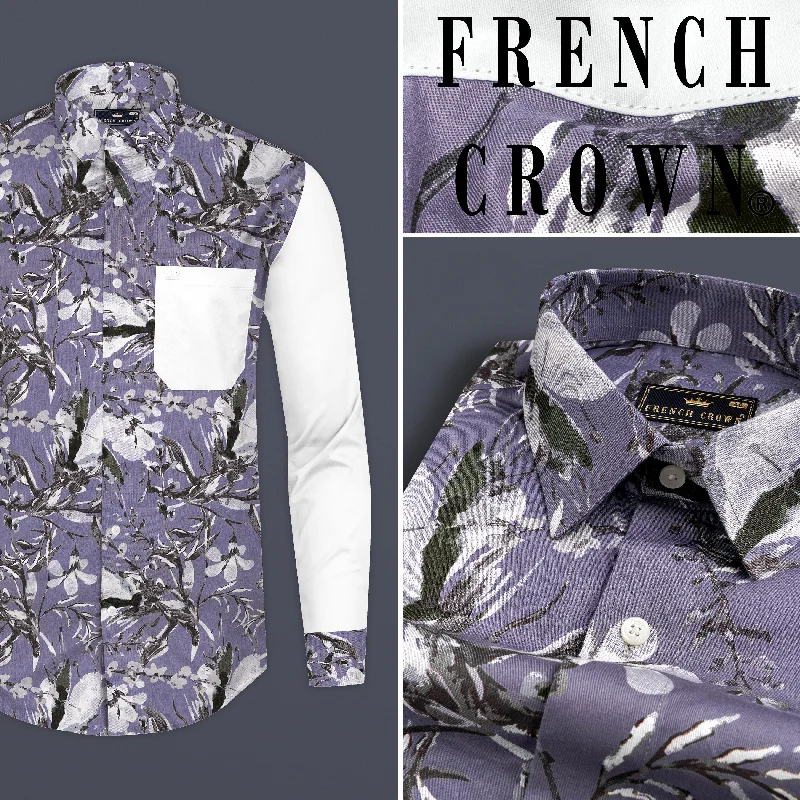 White and Bouquet Purple Floral Print Super Soft Premium Cotton designer Shirt