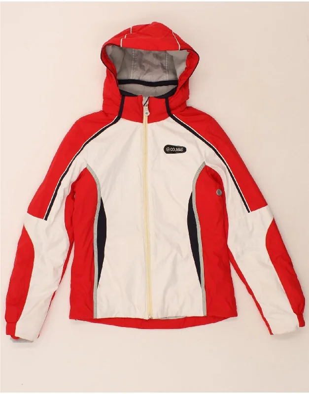 COLMAR Womens Hooded Ski Jacket IT 42 Medium Red Colourblock