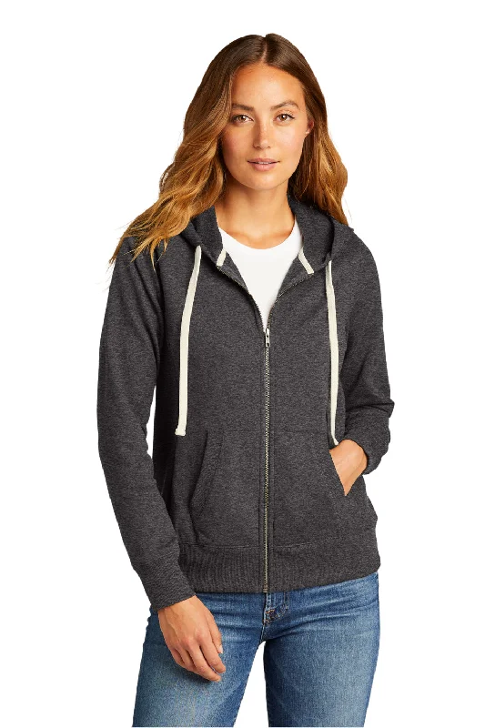 District Womens Re-Fleece Full Zip Hooded Sweatshirt Hoodie w/ Pockets - Heather Charcoal Grey