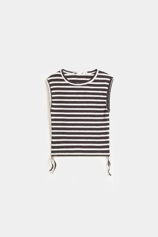 Cropped Striped Tank Top With Side Ruching