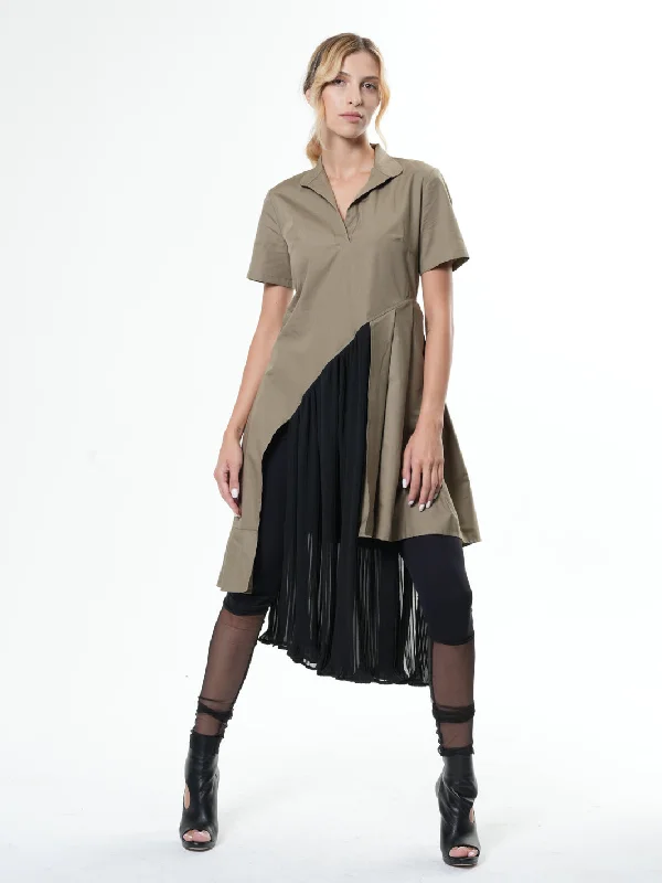 Tunic Shirt With Pleated Chiffon Layer