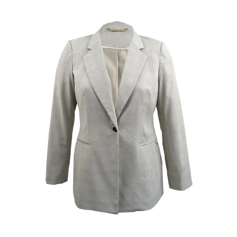 Calvin Klein Women's Notched-Lapel Single-Button Blazer (14, Khaki/White)