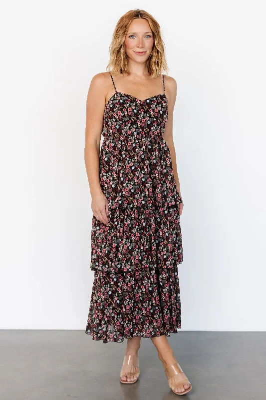 Caprice Tiered Dress | Black Floral