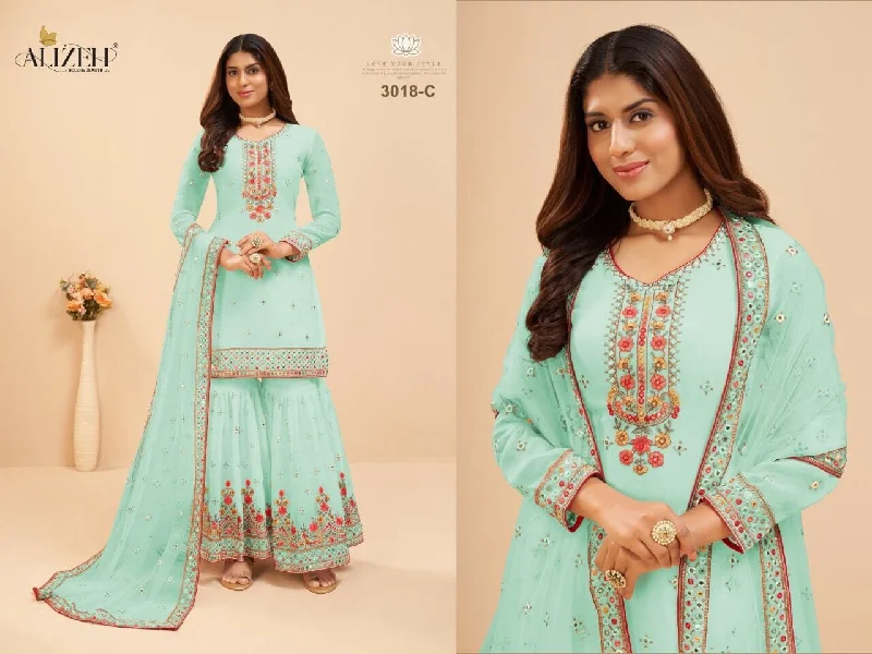 3018 C Heavy Georgette Embroidered Plazzo Suit