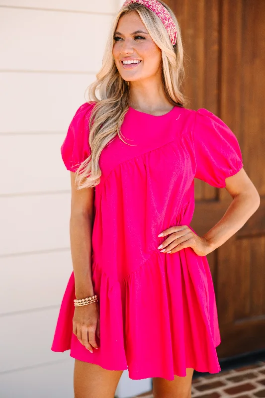 Top Of Your Game Hot Pink Asymmetrical Babydoll Dress