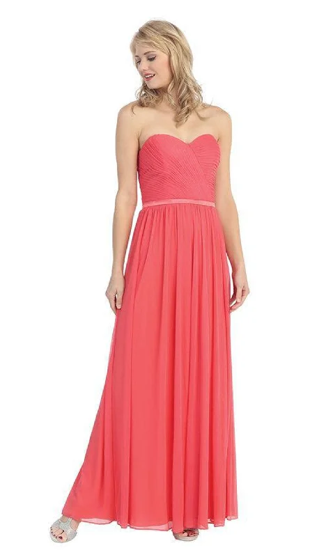 Eureka Fashion - 3100 Pleated Sweetheart Chiffon Matte Jersey Dress