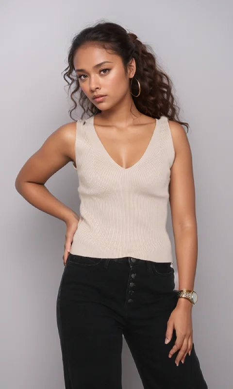 Women Fitted Knit Top (Beige)