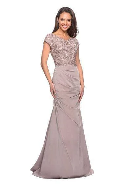 La Femme - Embroidered V Neck Ruched Mermaid Dress 26806SC