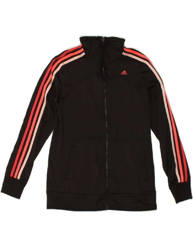 ADIDAS Womens Tracksuit Top Jacket UK 12/14 Medium Black Polyester